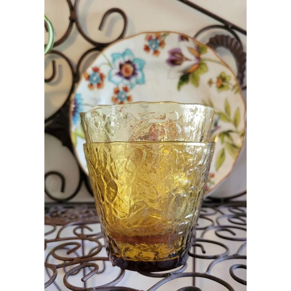 Anchor Hocking Honey Gold Tumblers – Milano Crinkle Glass Set (2)
